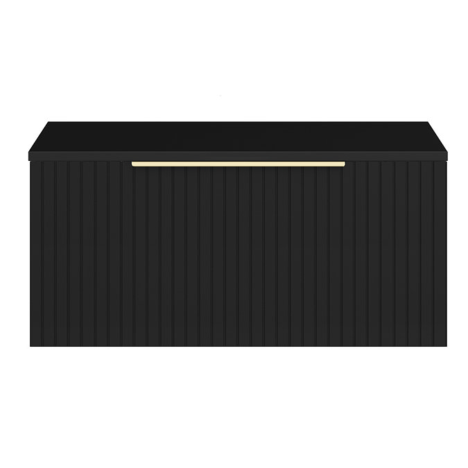 Milan Fluted Soft Black 800mm Wall Hung 1-Drawer Countertop Vanity Unit with Brushed Brass Handle