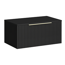 Milan Fluted Soft Black 800mm Wall Hung 1-Drawer Countertop Vanity Unit with Brushed Brass Handle