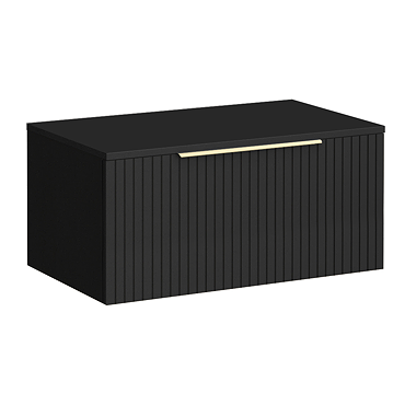 Milan Fluted Soft Black 800mm Wall Hung 1-Drawer Countertop Vanity Unit with Brushed Brass Handle