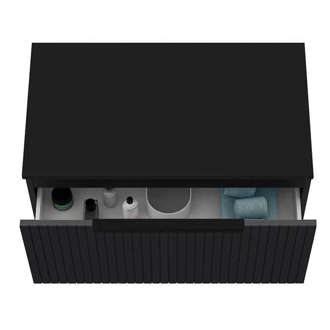 Milan Fluted Soft Black 800mm Wall Hung 1-Drawer Countertop Vanity Unit with Matt Black Handle