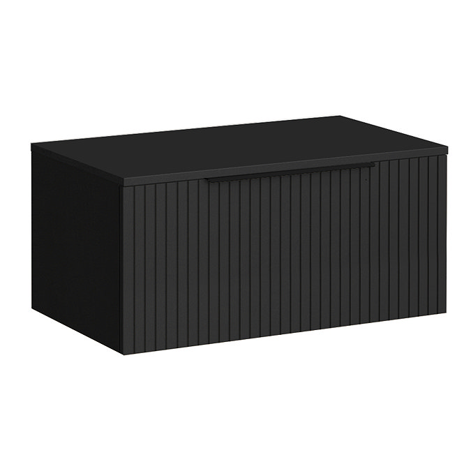 Milan Fluted Soft Black 800mm Wall Hung 1-Drawer Countertop Vanity Unit with Matt Black Handle