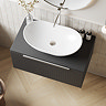 Milan Fluted Soft Black 800mm Wall Hung 1-Drawer Countertop Vanity Unit with Chrome Handle