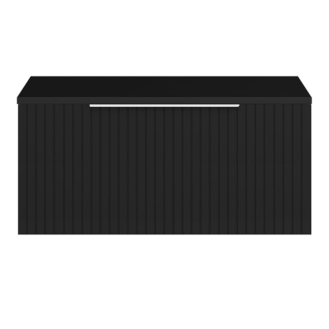 Milan Fluted Soft Black 800mm Wall Hung 1-Drawer Countertop Vanity Unit with Chrome Handle