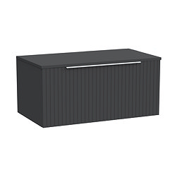 Milan Fluted Soft Black 800mm Wall Hung 1-Drawer Countertop Vanity Unit with Chrome Handle