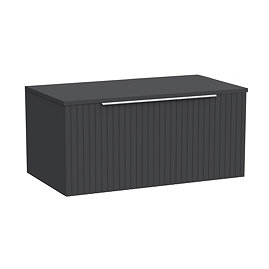 Milan Fluted Soft Black 800mm Wall Hung 1-Drawer Countertop Vanity Unit with Chrome Handle