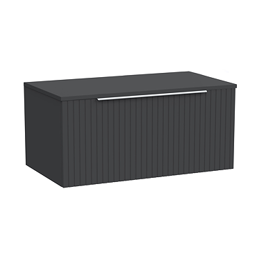 Milan Fluted Soft Black 800mm Wall Hung 1-Drawer Countertop Vanity Unit with Chrome Handle