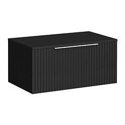 Milan Fluted Soft Black 800mm Wall Hung 1-Drawer Countertop Vanity Unit with Chrome Handle