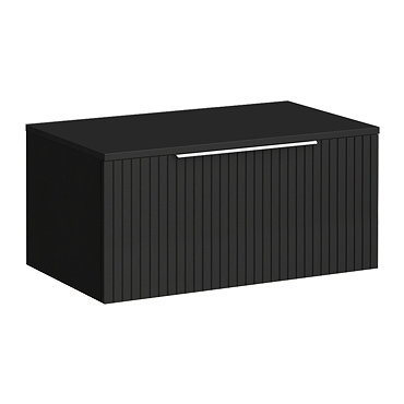 Milan Fluted Soft Black 800mm Wall Hung 1-Drawer Countertop Vanity Unit with Chrome Handle
