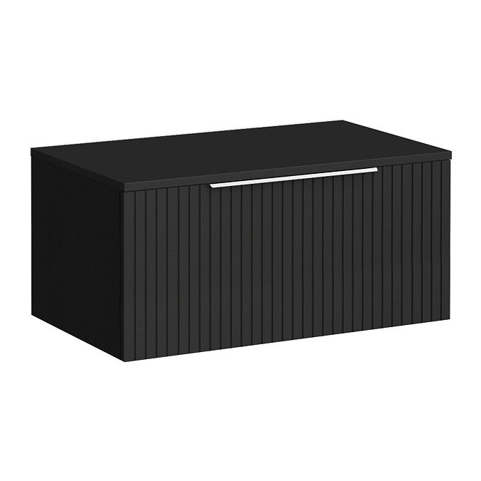 Milan Fluted Soft Black 800mm Wall Hung 1-Drawer Countertop Vanity Unit with Chrome Handle