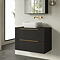Milan Fluted Soft Black 800mm Wall Hung 2-Drawer Countertop Vanity Unit with Brushed Brass Handles