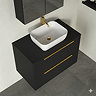 Milan Fluted Soft Black 800mm Wall Hung 2-Drawer Countertop Vanity Unit with Brushed Brass Handles