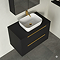 Milan Fluted Soft Black 800mm Wall Hung 2-Drawer Countertop Vanity Unit with Brushed Brass Handles