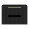 Milan Fluted Soft Black 800mm Wall Hung 2-Drawer Countertop Vanity Unit with Brushed Brass Handles
