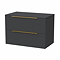 Milan Fluted Soft Black 800mm Wall Hung 2-Drawer Countertop Vanity Unit with Brushed Brass Handles