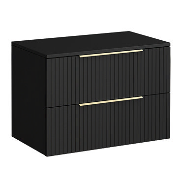 Milan Fluted Soft Black 800mm Wall Hung 2-Drawer Countertop Vanity Unit with Brushed Brass Handles