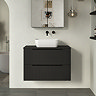 Milan Fluted Soft Black 800mm Wall Hung 2-Drawer Countertop Vanity Unit with Matt Black Handles