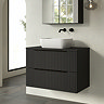 Milan Fluted Soft Black 800mm Wall Hung 2-Drawer Countertop Vanity Unit with Matt Black Handles