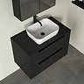Milan Fluted Soft Black 800mm Wall Hung 2-Drawer Countertop Vanity Unit with Matt Black Handles
