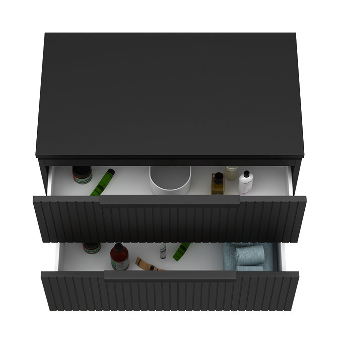 Milan Fluted Soft Black 800mm Wall Hung 2-Drawer Countertop Vanity Unit with Matt Black Handles