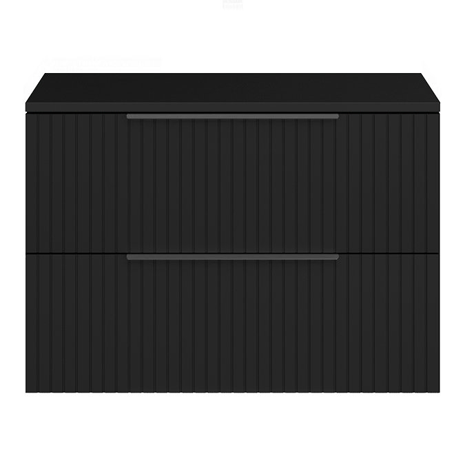 Milan Fluted Soft Black 800mm Wall Hung 2-Drawer Countertop Vanity Unit with Matt Black Handles