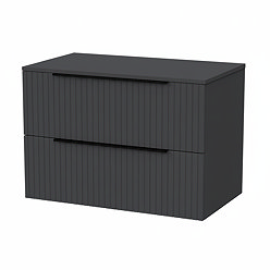 Milan Fluted Soft Black 800mm Wall Hung 2-Drawer Countertop Vanity Unit with Matt Black Handles