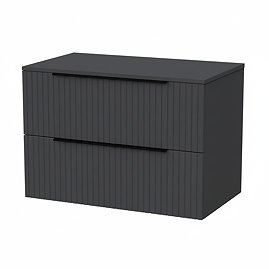Milan Fluted Soft Black 800mm Wall Hung 2-Drawer Countertop Vanity Unit with Matt Black Handles