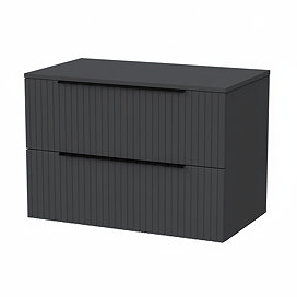 Milan Fluted Soft Black 800mm Wall Hung 2-Drawer Countertop Vanity Unit with Matt Black Handles