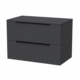 Milan Fluted Soft Black 800mm Wall Hung 2-Drawer Countertop Vanity Unit with Matt Black Handles