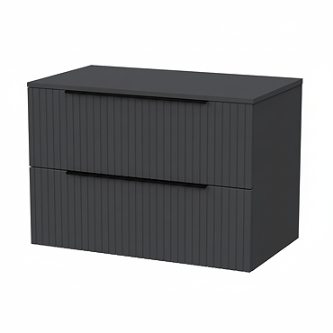 Milan Fluted Soft Black 800mm Wall Hung 2-Drawer Countertop Vanity Unit with Matt Black Handles