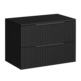 Milan Fluted Soft Black 800mm Wall Hung 2-Drawer Countertop Vanity Unit with Matt Black Handles