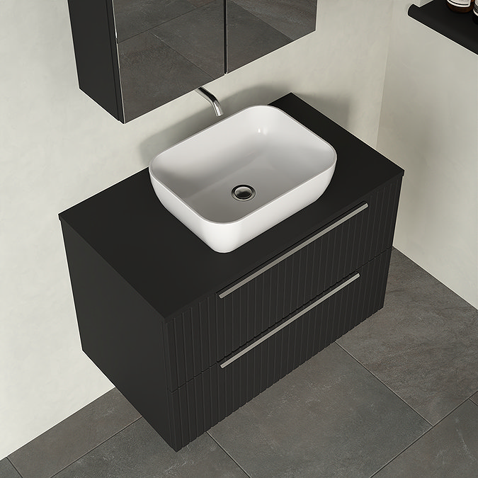 Milan Fluted Soft Black 800mm Wall Hung 2-Drawer Countertop Vanity Unit