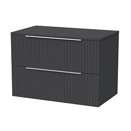 Milan Fluted Soft Black 800mm Wall Hung 2-Drawer Countertop Vanity Unit