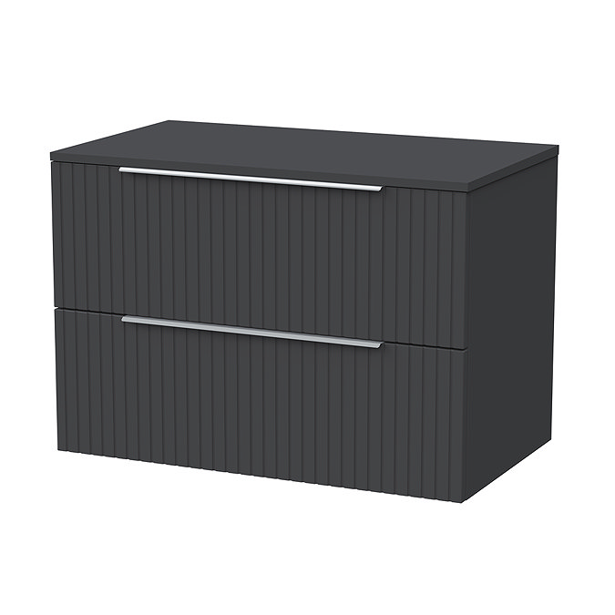 Milan Fluted Soft Black 800mm Wall Hung 2-Drawer Countertop Vanity Unit