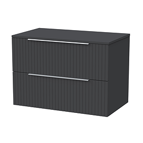 Milan Fluted Soft Black 800mm Wall Hung 2-Drawer Countertop Vanity Unit