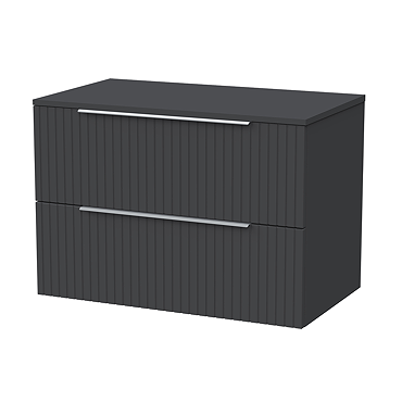 Milan Fluted Soft Black 800mm Wall Hung 2-Drawer Countertop Vanity Unit