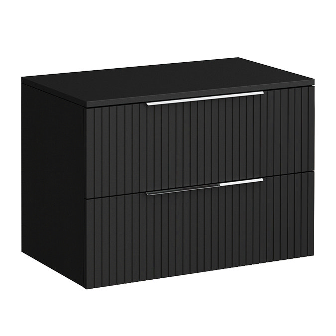 Milan Fluted Soft Black 800mm Wall Hung 2-Drawer Countertop Vanity Unit