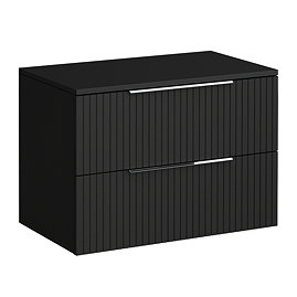 Milan Fluted Soft Black 800mm Wall Hung 2-Drawer Countertop Vanity Unit