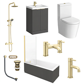 Milan Fluted Soft Black & Brushed Brass Bathroom Suite with Bath Panels - Floor Standing Vanity