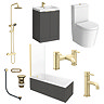 Milan Fluted Soft Black & Brushed Brass Bathroom Suite with Bath Panels - Floor Standing Vanity