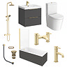 Milan Fluted Soft Black & Brushed Brass Bathroom Suite with Bath Panels - Wall Hung Vanity
