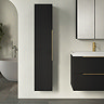 Milan Fluted Soft Black Wall Hung Tall Storage Unit with Brushed Brass Handle