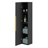 Milan Fluted Soft Black Wall Hung Tall Storage Unit with Brushed Brass Handle