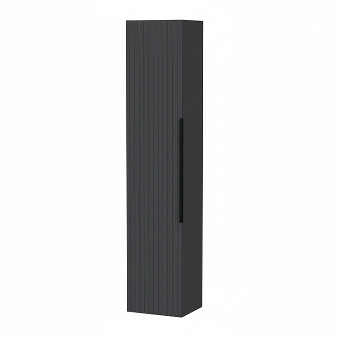Milan Fluted Soft Black Wall Hung Tall Storage Unit with Matt Black Handle