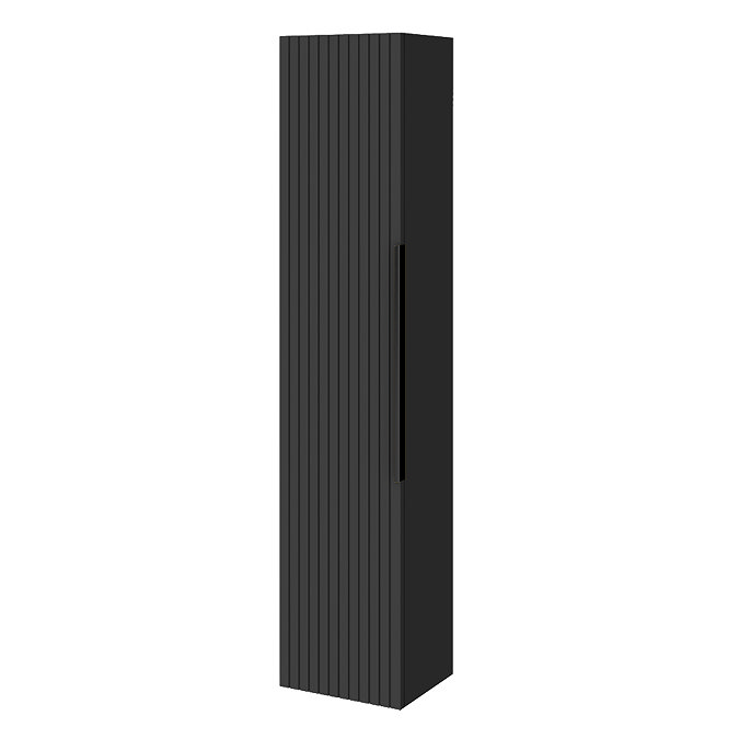 Milan Fluted Soft Black Wall Hung Tall Storage Unit with Matt Black Handle