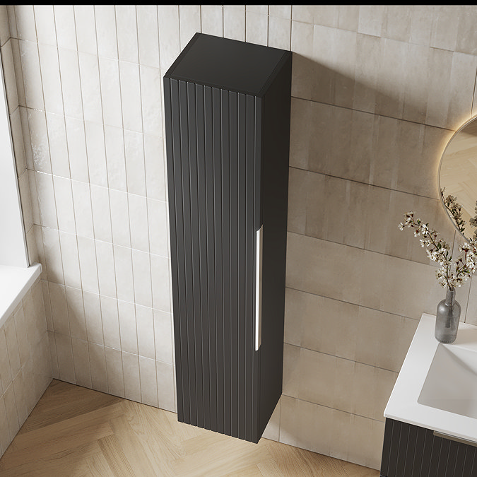 Milan Fluted Soft Black Wall Hung Tall Storage Unit