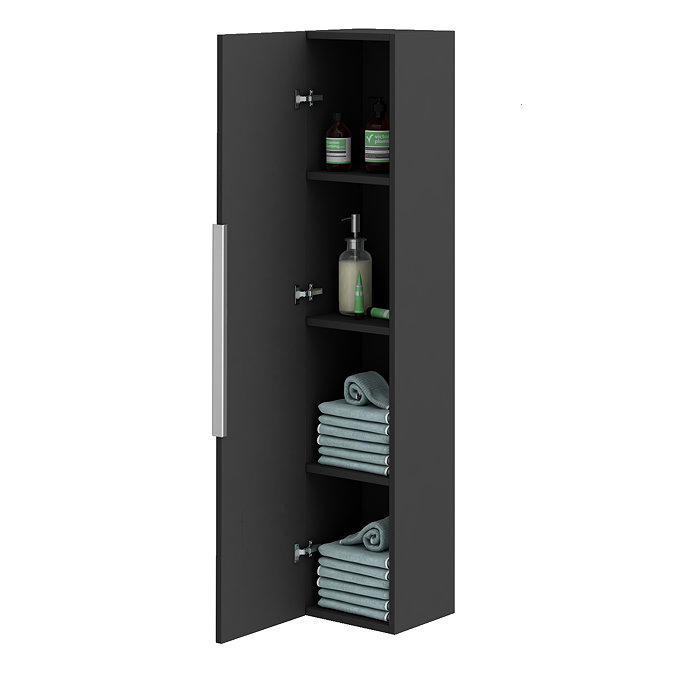 Milan Fluted Soft Black Wall Hung Tall Storage Unit