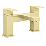 Milan Fluted Square Autumn Oak & Brushed Brass Bathroom Suite with Bath Panels - Floor Standing Vanity