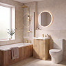Milan Fluted Square Autumn Oak & Brushed Brass Bathroom Suite with Bath Panels - Floor Standing Vanity