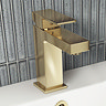 Milan Fluted Square Autumn Oak & Brushed Brass Bathroom Suite with Bath Panels - Wall Hung Vanity