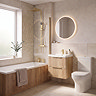 Milan Fluted Square Autumn Oak & Brushed Brass Bathroom Suite with Bath Panels - Wall Hung Vanity
